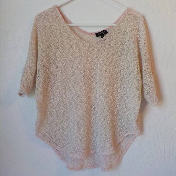 Jessica Simpson Elinah Pink Knit Top Women Sz XS Gold Glitter V-Neck Half Sleeve - Picture 2 of 10